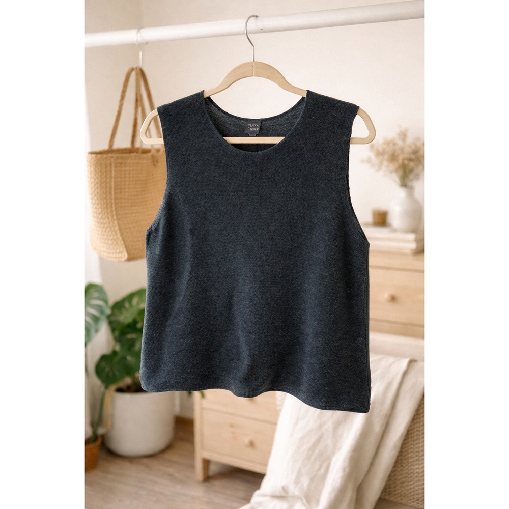 EILEEN FISHER Knitted Wool Crepe Sweater Tank Top PS Petite Small Pullover Black